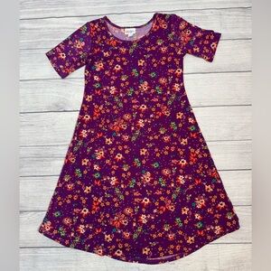 LuLaRoe Girls Size 12 Purple Floral Short Sleeve Dress Soft Stretch